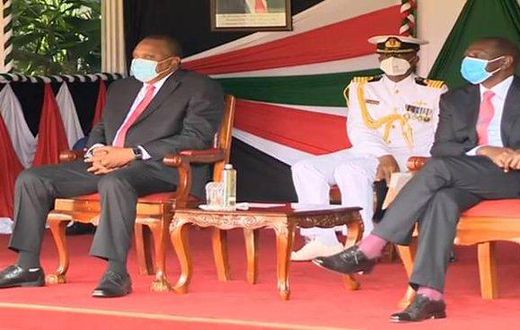 President Uhuru Kenyatta and Deputy President William Ruto during the 57th Madaraka Day Celebrations at State House.