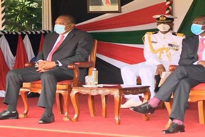 President Uhuru Kenyatta and Deputy President William Ruto during the 57th Madaraka Day Celebrations at State House.