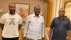Mombasa Governor Hassan Joho (L) and Suna East MP Junet Mohamed (R) when they visited former Prime Minister Raila Odinga (C) in Dubai