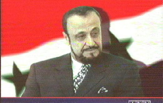 A TV grab shows a photo of Rifaat al-Assad, the exiled brother of Syria's late president Hafez al-Assad, as it appeared on June 12, 2000 on the London-based Arab News Network (ANN) television station, which belongs to his son Sumer