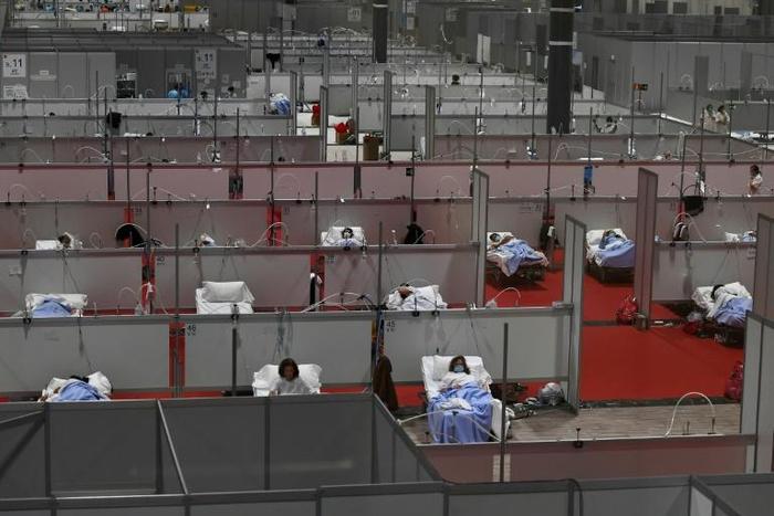 The temporary hospital for COVID-19 patients at the Ifema convention and exhibition centre in Madrid