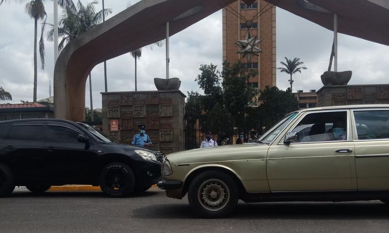 Coffin dumped outside Parliment buildings in Nairobi on June 9, 2020 by anti-police brutality protesters