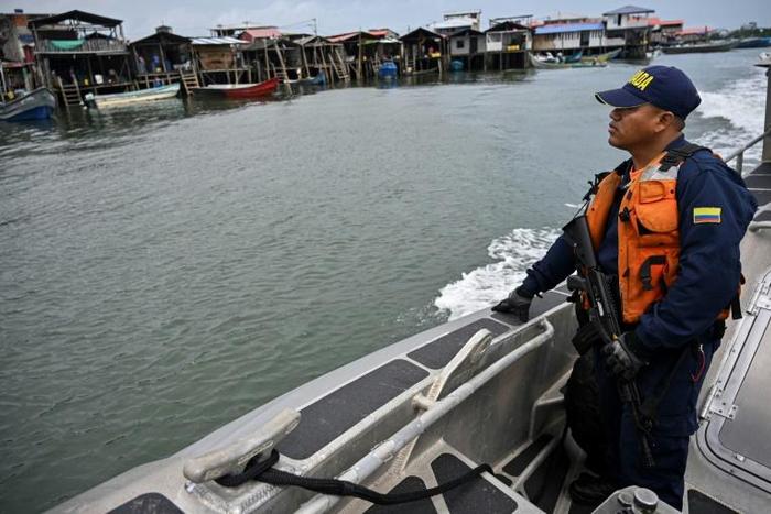 A Colombian coast guard on patrol in Tumaco bay