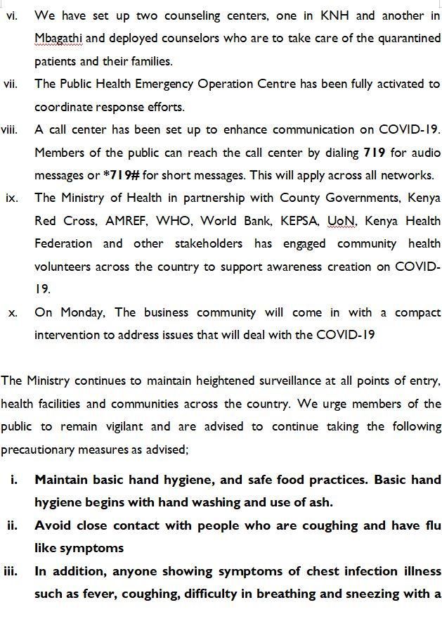 Updates of the Cornavirus situation in Kenya