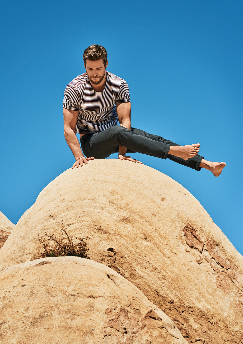 Buy Liams Look: <a href=&quot;https://www.cosstores.com/en_usd/men/menswear/t-shirts/product.round-neck-t-shirt-blue.0164609104.html&quot; target=&quot;_blank&quot;>COS T-shirt</a>; <a href=&quot;https://www.outerknown.com/collections/pants/products/s-e-a-legs-slim-shadow?variant=6806430154775&quot; target=&quot;_blank&quot;>Outerknown Pants</a>