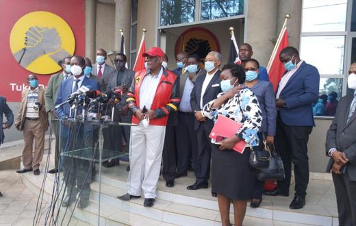 File image of David Murathe and other Jubilee party leaders addressing the press at Jubilee Party head quarters