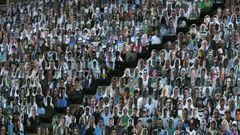 Cardboard cut-outs of Borussia Moenchengladbach fans will fill the team's stadium for Saturday's match against Bayer Leverkusen