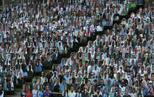 Cardboard cut-outs of Borussia Moenchengladbach fans will fill the team's stadium for Saturday's match against Bayer Leverkusen