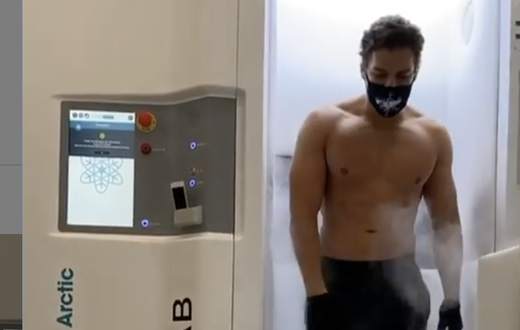 Joseph Baena Flexes After a Cryotherapy Session