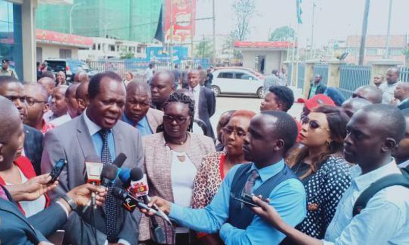 File image of Jubilee Party Secretary General Raphael Tuju addressing the press at a past event