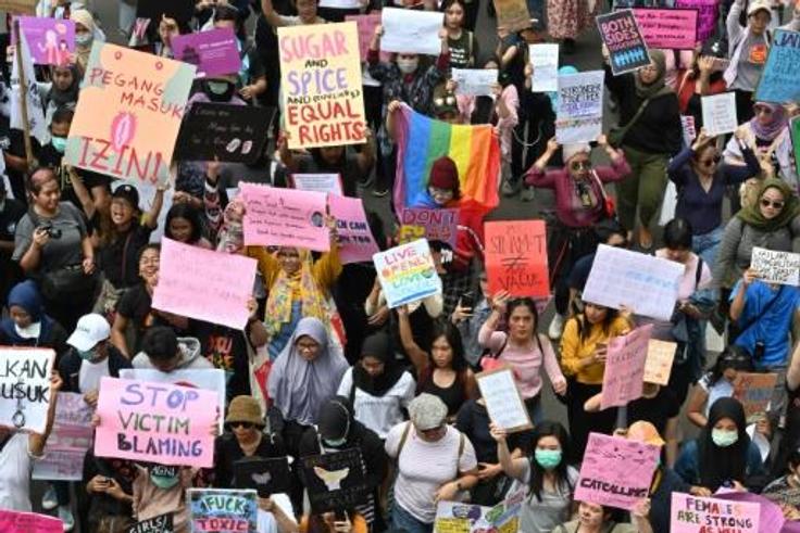 In Indonesia, roughly 800 people in the capital Jakarta rallied to demand the government revoke gender-discriminative laws