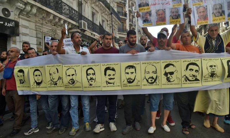 Algerians demonstrate against the arrest of dozens of people by the authorities during anti-regime protests