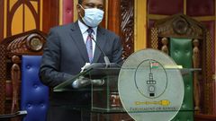 National Assembly Speaker Justin Muturi during the swearing-in of Rachael Ameso Amolo to the Parliamentary Service Commission