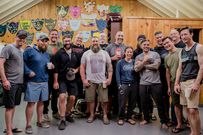 Instructors and students (the writer is second from left) hang out at one of the camps shared cabins.