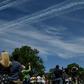 The US Navy Blue Angels and US Air Force Thunderbirds fly over Washington, DC