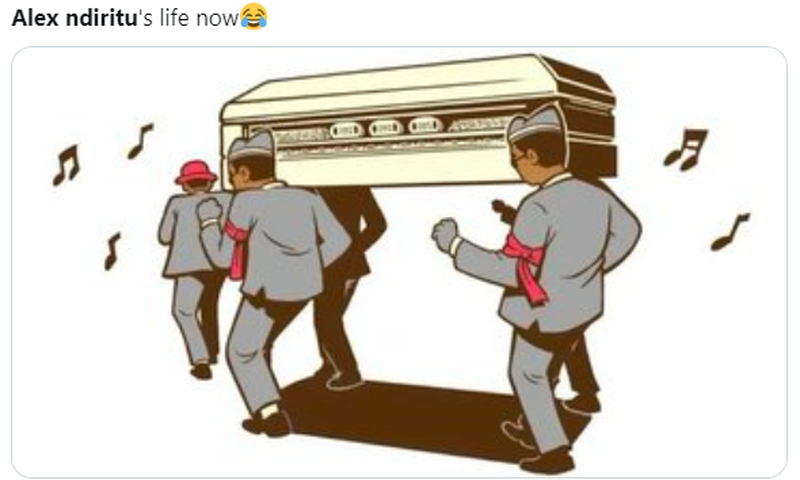 Meme of Ghanaian pall bearers shared after Nyeri man Alex Ndiritu trended at number 1 on Twitter