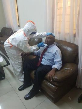 A member of CS Mutahi Kagwe's staff gets tested for Covid-19