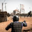 Policemen fired slingshots as an anti-Conde demonstration in Conakry last month turned violent