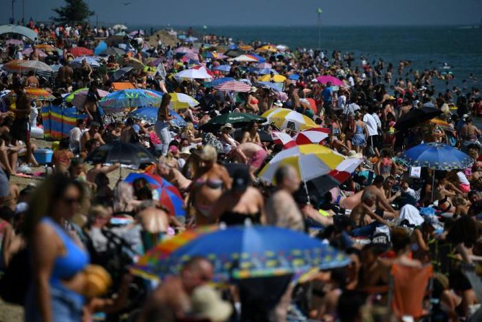 With Britain set for a mini-heatwave beachgoers enjoyed post-lockdown sunshine at Southend on Sea in the south east -- but medical experts warned there is a risk of a coronavirus second wave