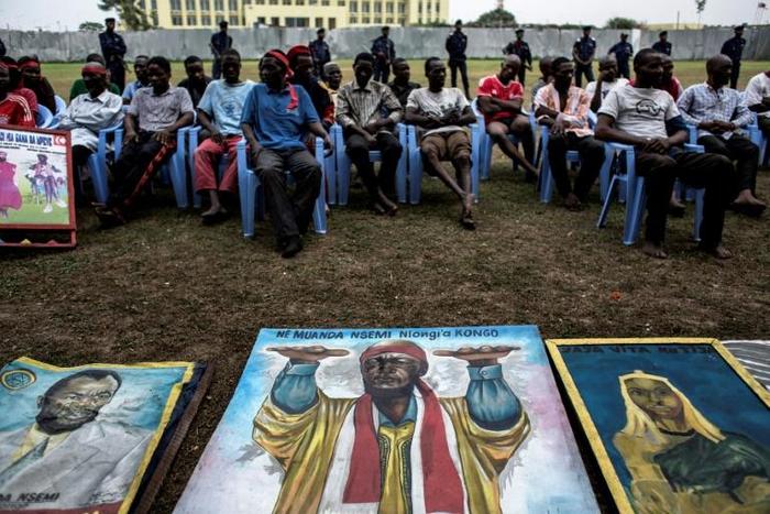 Paintings of Ne Muanda Nsemi were put on display at police headquarters in Kinshasa in 2017