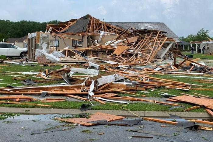 This handout photo obtained April 13, 2020 courtesy of the City of Monroe, Louisiana shows the aftermath of storm damage after tornadoes ripped through southern US states on Easter Sunday