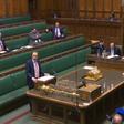 Britain's Health Secretary Matt Hancock makes a statement in parliament with social distancing measures in place