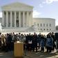 Norma McCorvey (C-Podium), the Roe of Roe v. Wade, speaks on the steps of the US Supreme Court on January 18, 2005 after petitioning the court to reverse its landmark decision that granted women the right to an abortion