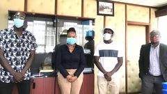 Health CAS Dr Mercy Mwangangi with members of Sauti Sol. Asymptomatic Coronavirus cases in Kenya - Ministry of Health issues clarification