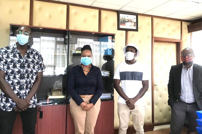 Health CAS Dr Mercy Mwangangi with members of Sauti Sol. Asymptomatic Coronavirus cases in Kenya - Ministry of Health issues clarification