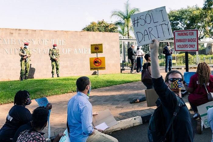 Protesters outside the US Embassy in Nairobi on June 2, 2020