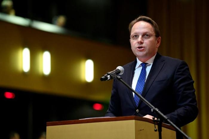 The EU's enlargement commissioner Oliver Varhelyi (pictured January 2020) said the decision sent a "loud and clear message" to Balkan countries that their future lay in Europe