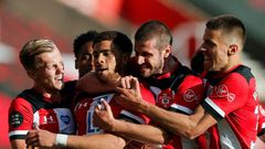 Finally: Southampton's Che Adams (centre)scored his first goal for the club in his 30th match