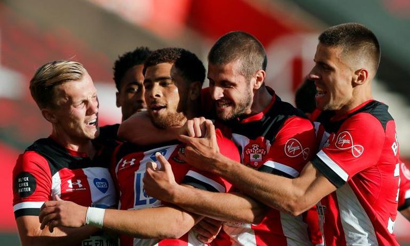 Finally: Southampton's Che Adams (centre)scored his first goal for the club in his 30th match
