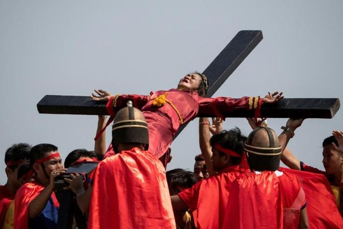 This photo from 2019 shows a crucifixion reenactment at the Good Friday Philippines event that was called off this year