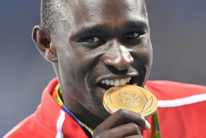 Champion: David Rudisha with his 800m gold medal at the 2016 Rio Olympics