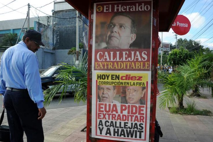 Newspaper in 2015 showing an image of ex-FIFA vice president Alfredo Hawit, who has been allowed to leave jail