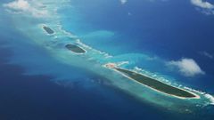 An aerial view of Qilianyu islands in the Paracel chain, which China considers part of Hainan province, as seen in August 2018