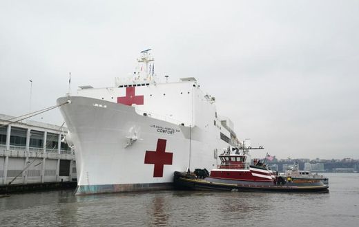 The US navy hospital ship Comfort arrived in New York to boost overwhelmed medical facilities