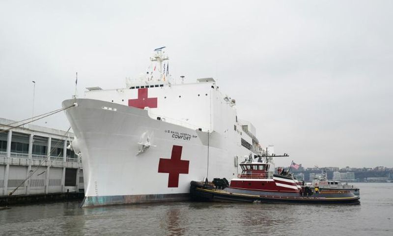 The US navy hospital ship Comfort arrived in New York to boost overwhelmed medical facilities