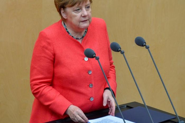 A mid-level employee in the press office of German Chancellor Angela Merkel, who is pictured here on July 3, 2020, stands accused of working for an Egyptian intelligence service