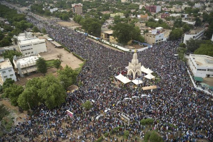 Tens of thousands converged on Independence square in Bamako