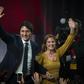 Canadian Prime Minister Justin Trudeau and his wife Sophie Gregoire a re seen in this file photo celebrating his election victory on October 21, 2019; she recently recovered from COVID-19; he remains in self-imposed isolation