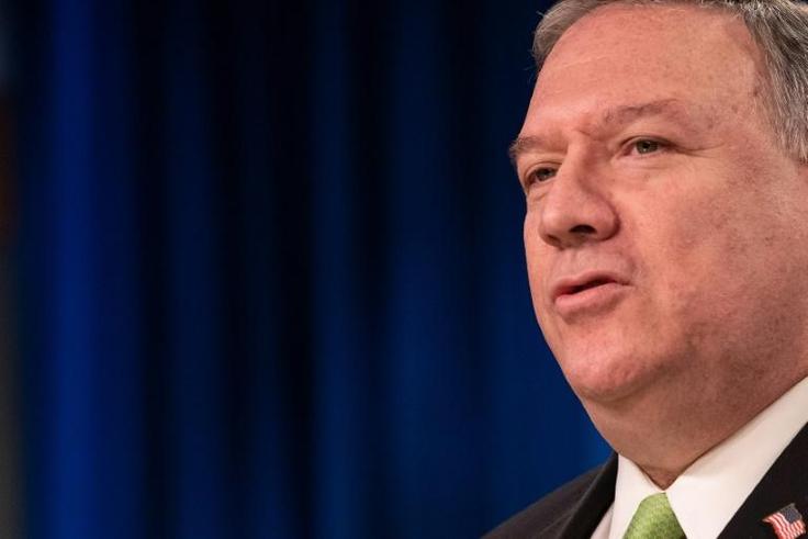 Top US diplomat Mike Pompeo, pictured May 20, 2020, has asked Russia to free a former US marine accused of spying in Russia