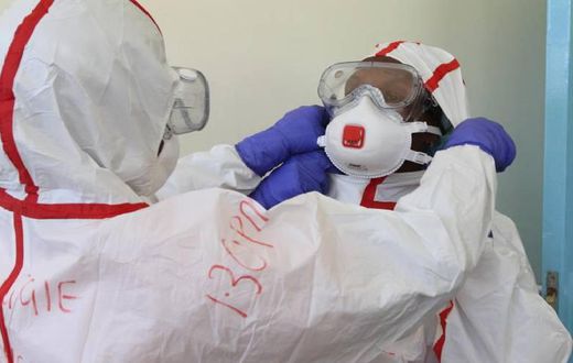File image of medics at Mbagathi Hospital isolation facility