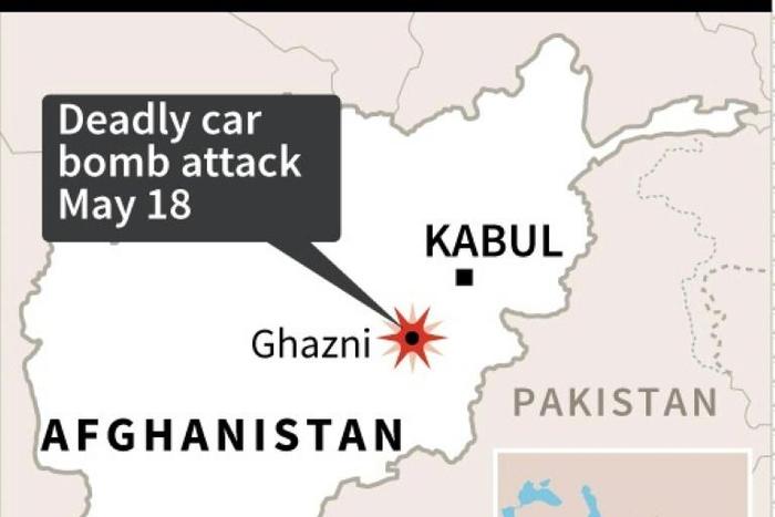 Map of Afghanistan locating car bomb attack in Ghazni on Monday.