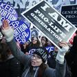 Anti-abortion activists try to disrupt a march by abortion rights activists in Washington on January 22, 2019