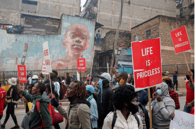 Mathare residents during an anti-police brutality march on  June 8, 2020 [Reuters]