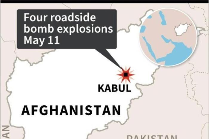 Map of Afghanistan locating Kabul where four roadside bombs exploded on Monday