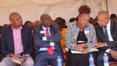 File image of Rigathi Gachagua (second from left) flanked by MPs Moses Kuria (left)), Rahab Mukami and Gichuki Mugambi