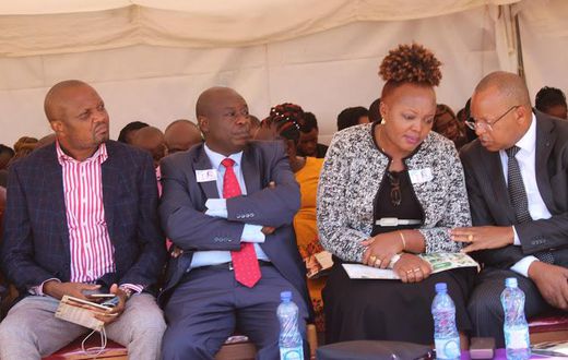File image of Rigathi Gachagua (second from left) flanked by MPs Moses Kuria (left)), Rahab Mukami and Gichuki Mugambi